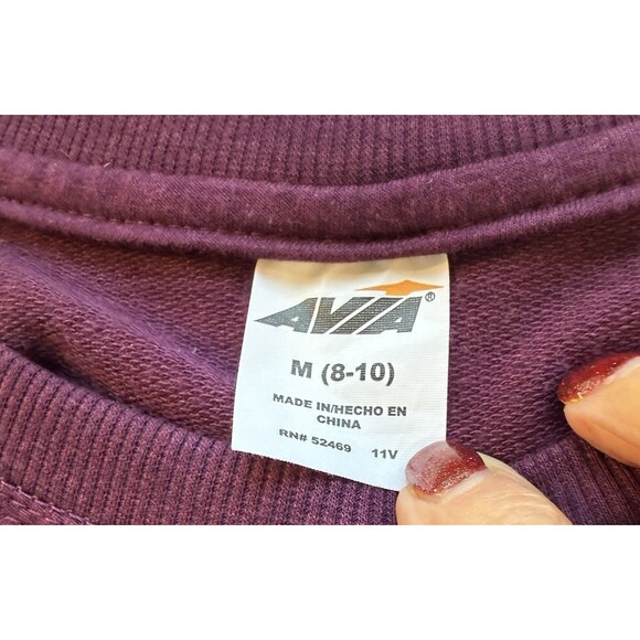Avia Crew Neck Sweatshirt Womens Size Medium Wine Colored Thumb Holes Side Slit - Picture 3 of 9